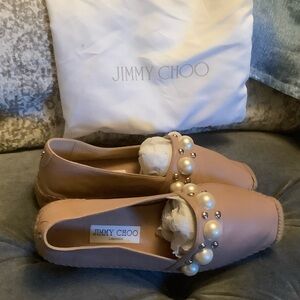 Jimmy Choo Beige Espadrilles with Pearl Accents